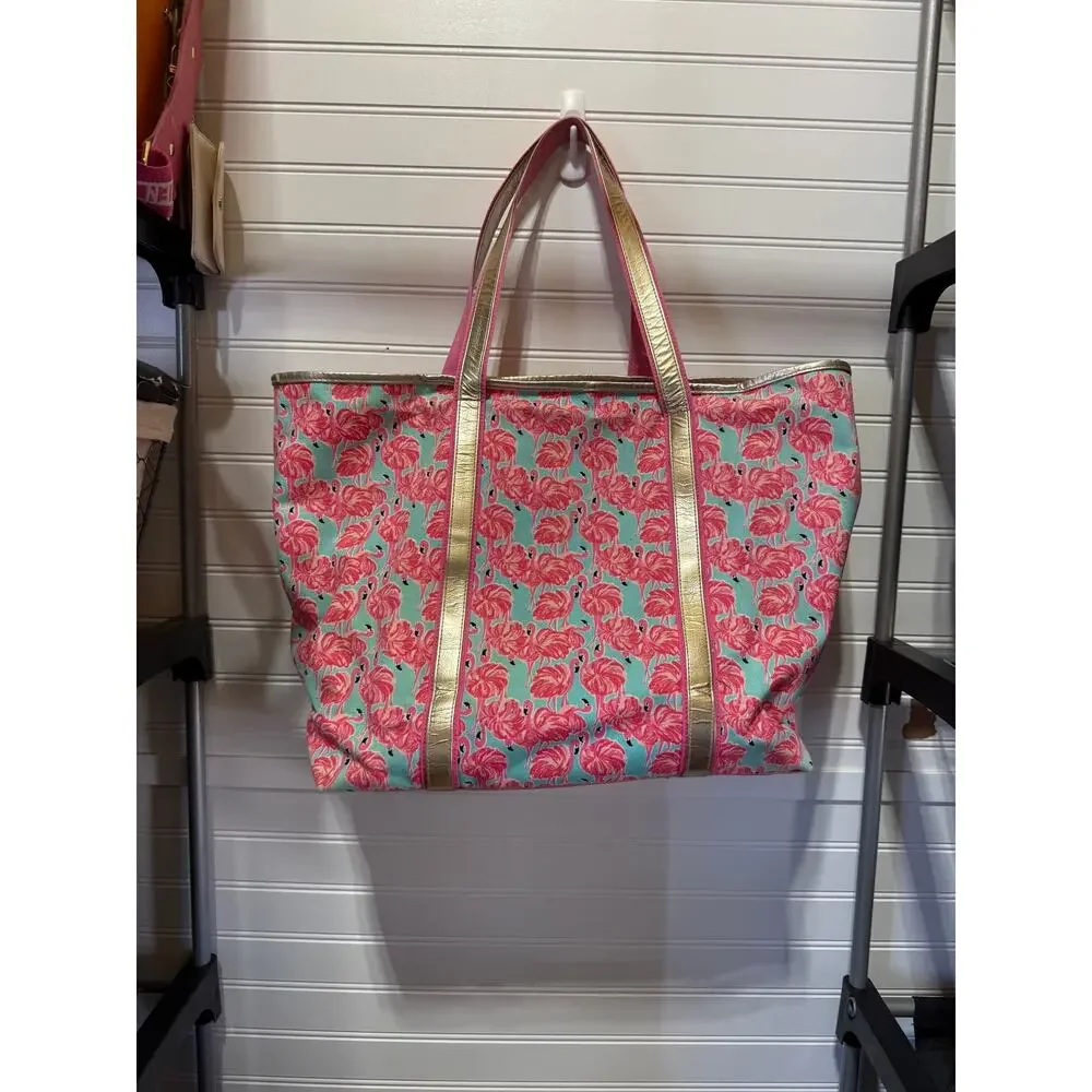 RARE VTG Lily Pulitzer All Over Flamingo Print Coated Tote Bag